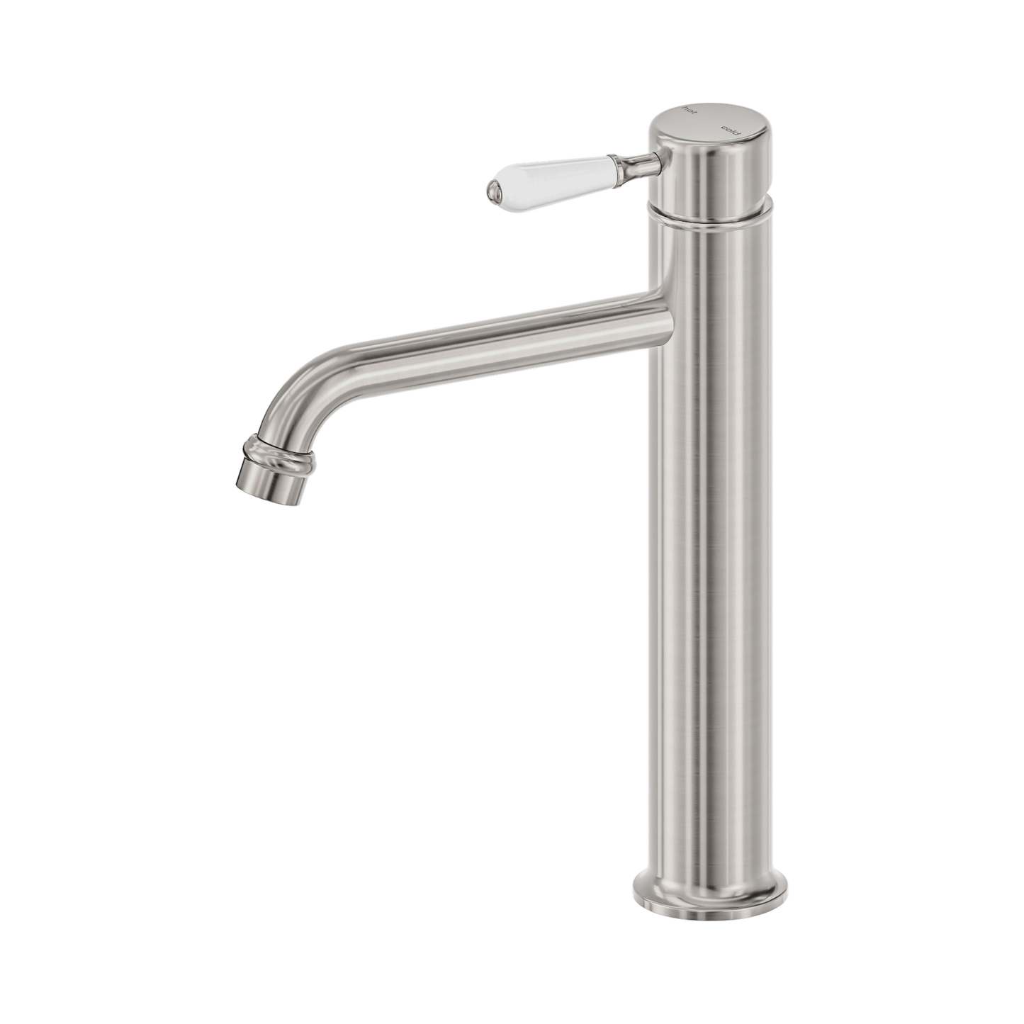 York Straight Tall Basin Mixer With White Porcelain Lever Brushed Nickel