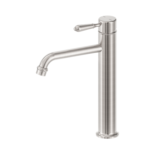 York Straight Tall Basin Mixer With Metal Lever Brushed Nickel