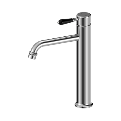 York Straight Tall Basin Mixer With Black Porcelain Lever Chrome