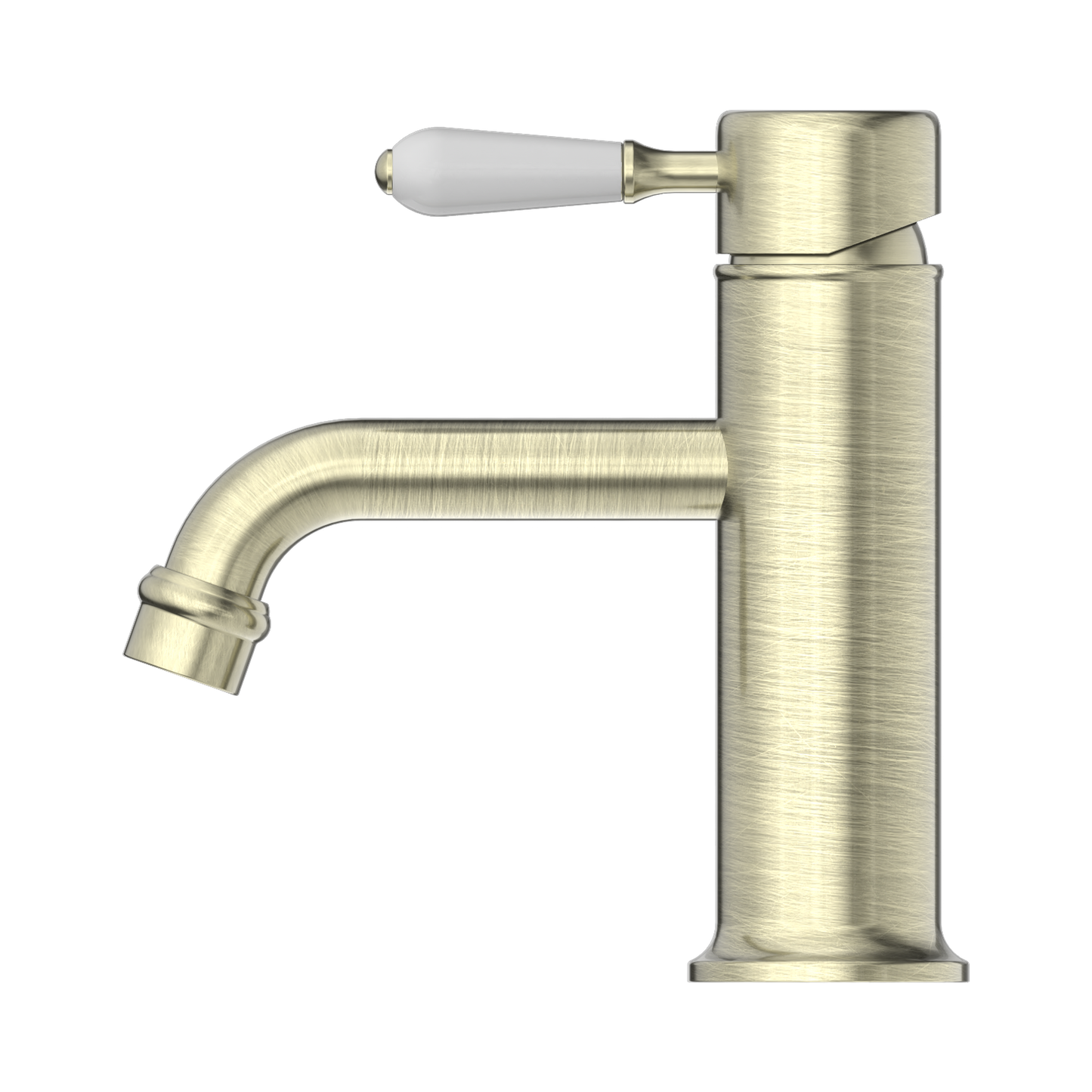 York Straight Basin Mixer With White Porcelain Lever Aged Brass