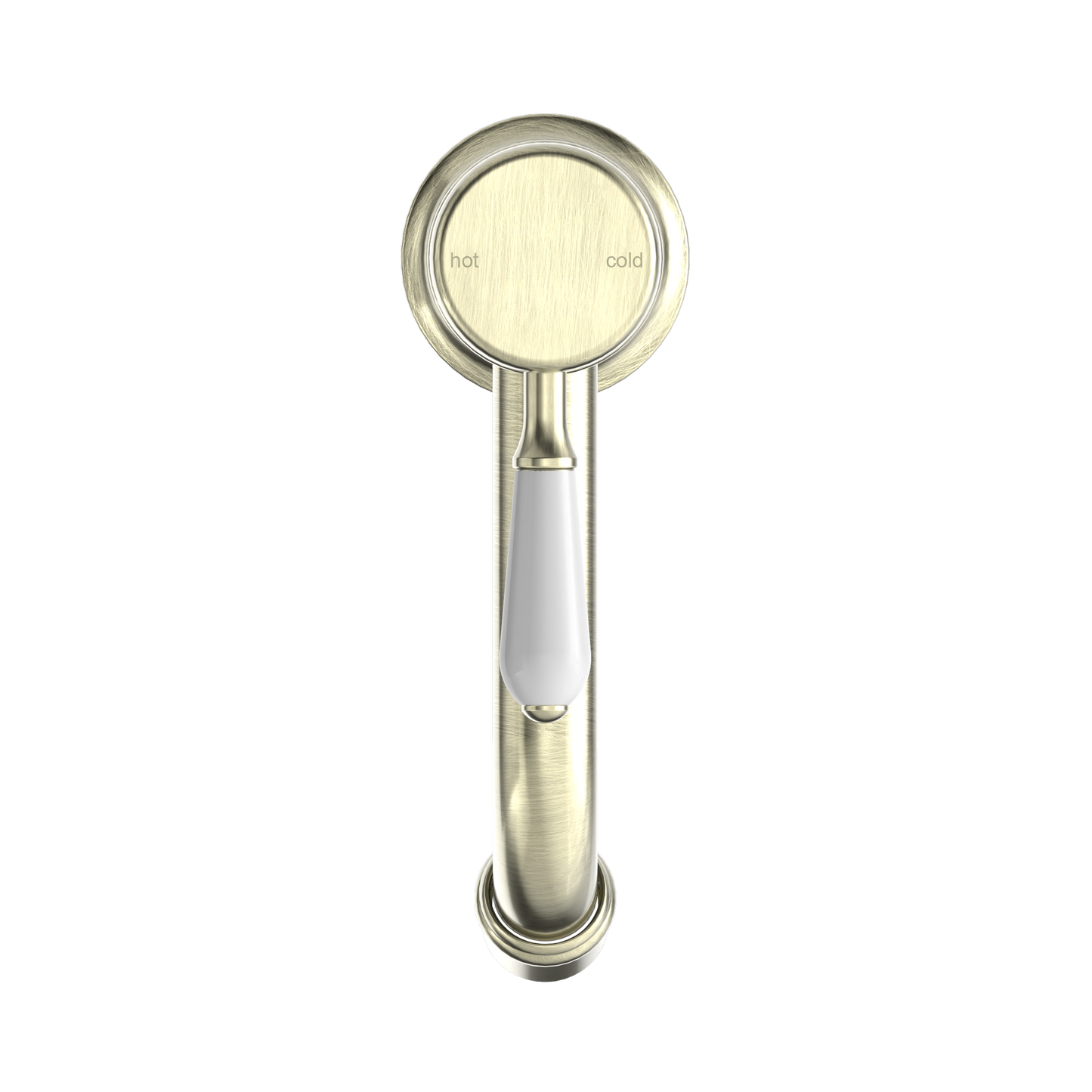 York Straight Basin Mixer With White Porcelain Lever Aged Brass