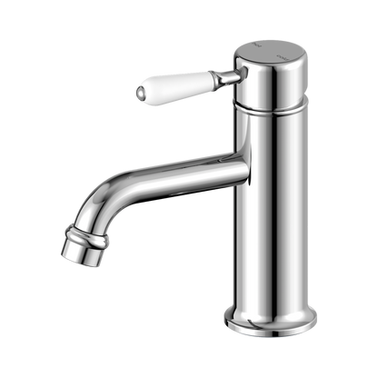 York Straight Basin Mixer With White Porcelain Lever Chrome