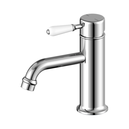 York Straight Basin Mixer With White Porcelain Lever Chrome
