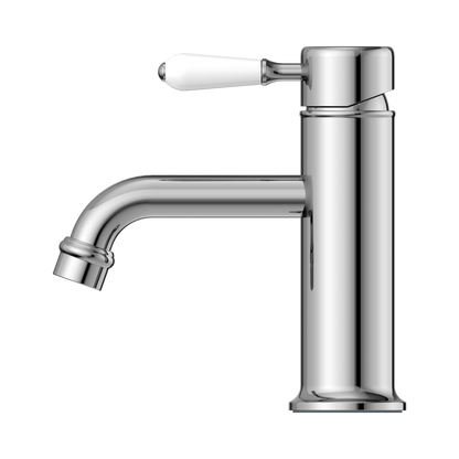 York Straight Basin Mixer With White Porcelain Lever Chrome