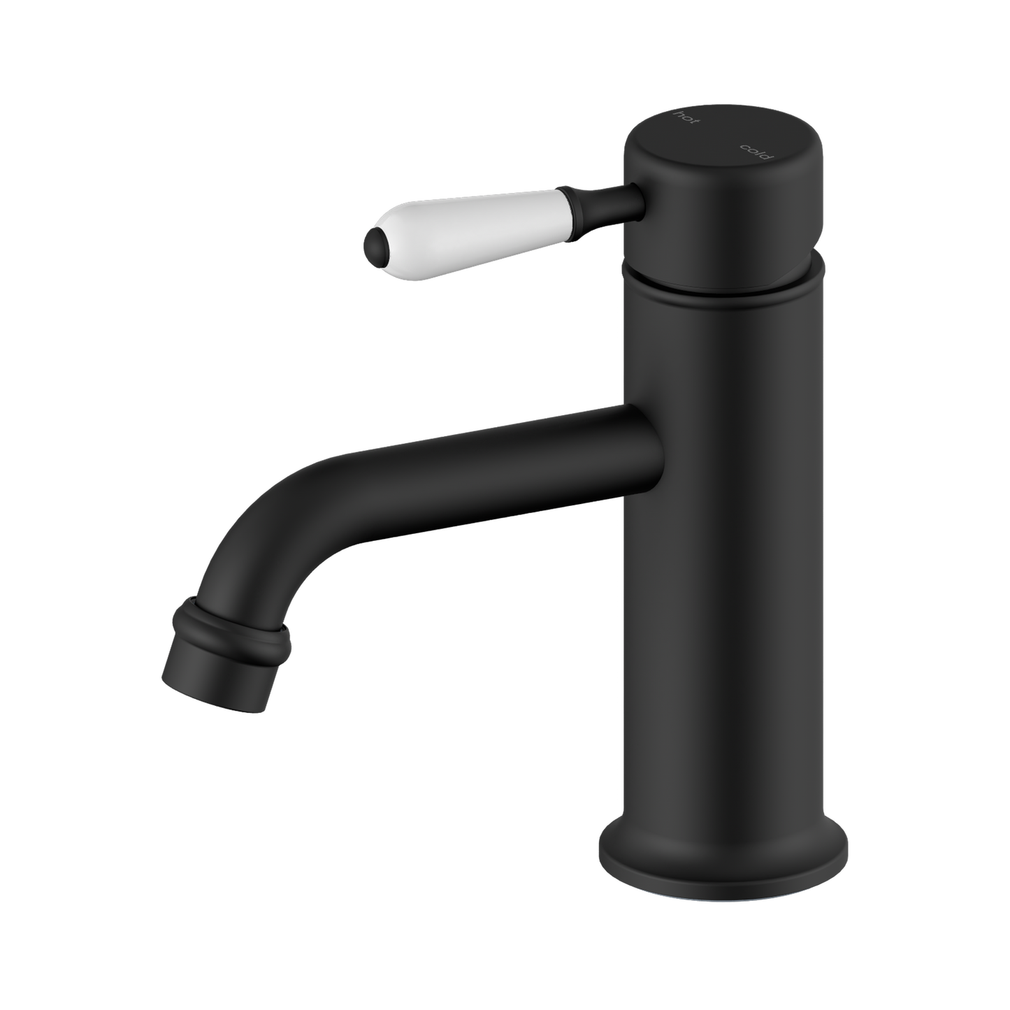 York Straight Basin Mixer With White Porcelain Lever Matte Black