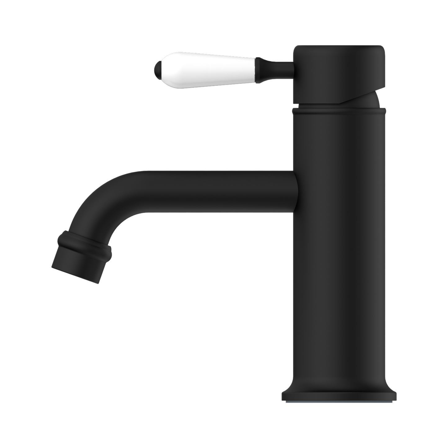 York Straight Basin Mixer With White Porcelain Lever Matte Black