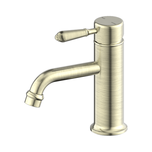 York Straight Basin Mixer With Metal Lever Aged Brass