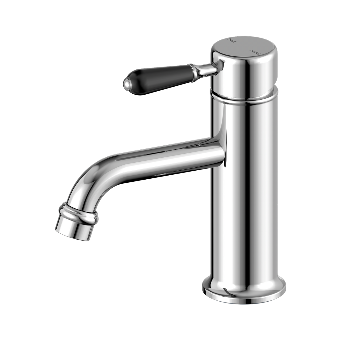 York Straight Basin Mixer With Black Porcelain Lever Chrome