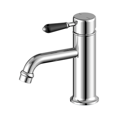 York Straight Basin Mixer With Black Porcelain Lever Chrome
