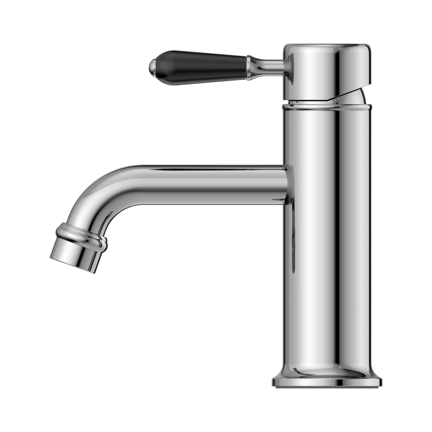 York Straight Basin Mixer With Black Porcelain Lever Chrome