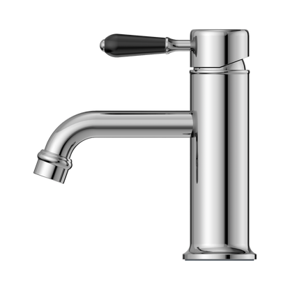 York Straight Basin Mixer With Black Porcelain Lever Chrome
