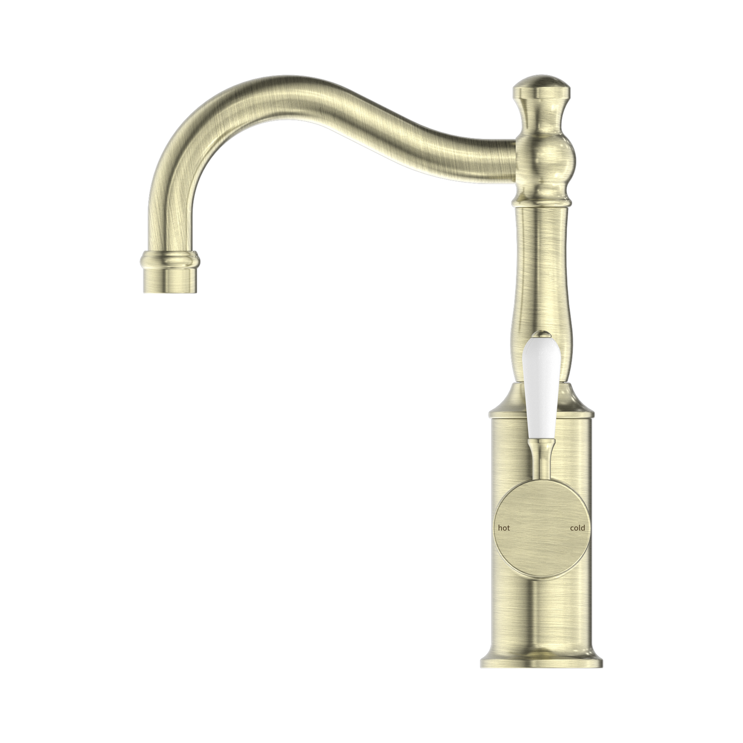 York Basin Mixer Hook Spout With White Porcelain Lever Aged Brass