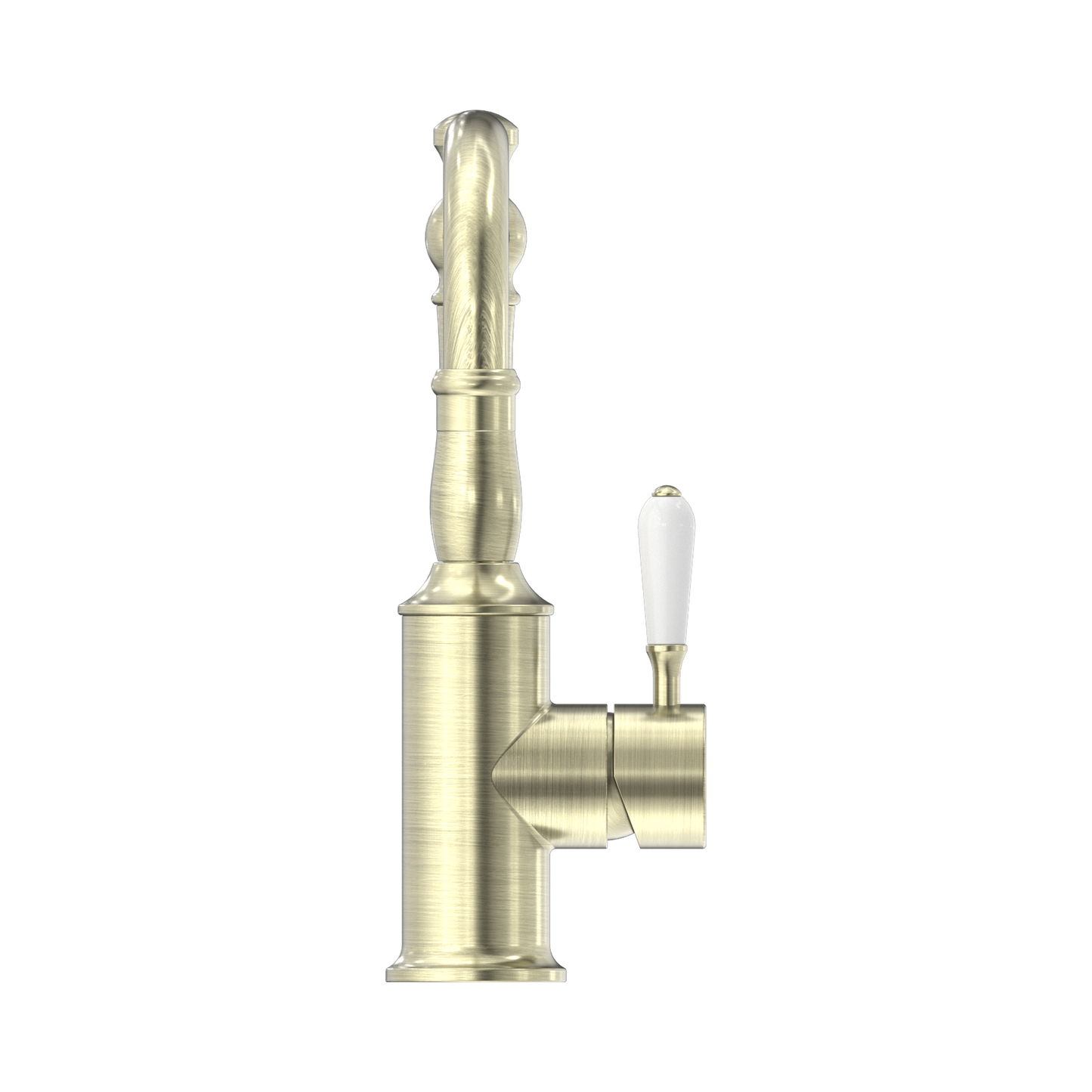 York Basin Mixer Hook Spout With White Porcelain Lever Aged Brass