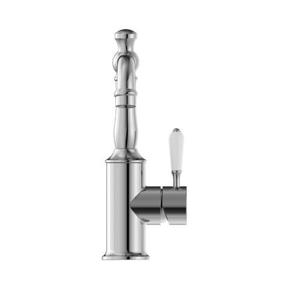 York Basin Mixer Hook Spout With White Porcelain Lever Chrome