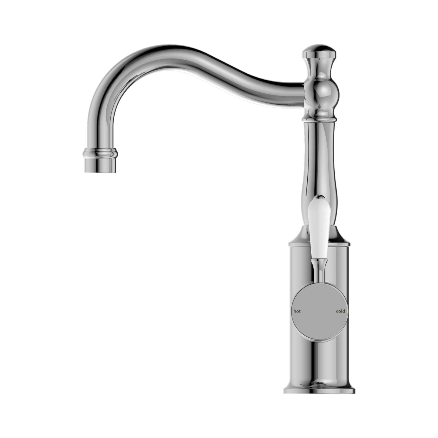 York Basin Mixer Hook Spout With White Porcelain Lever Chrome