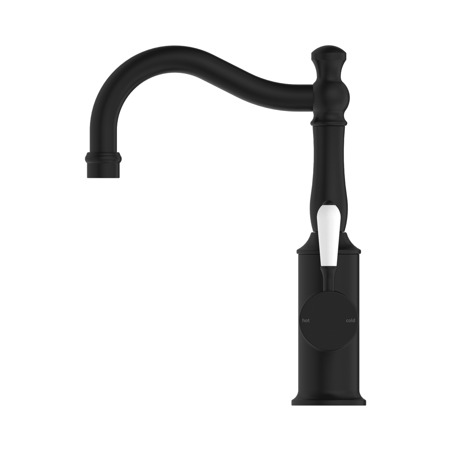 York Basin Mixer Hook Spout With White Porcelain Lever Matte Black