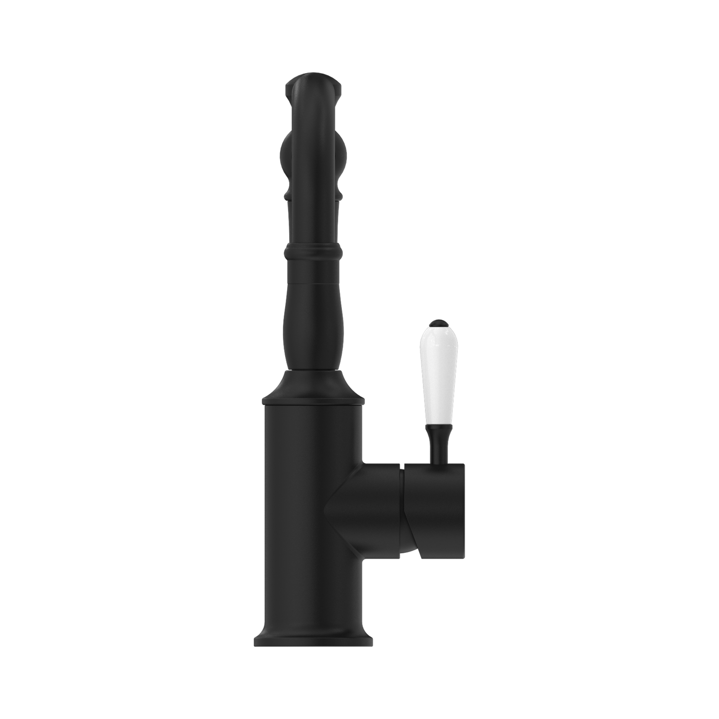 York Basin Mixer Hook Spout With White Porcelain Lever Matte Black