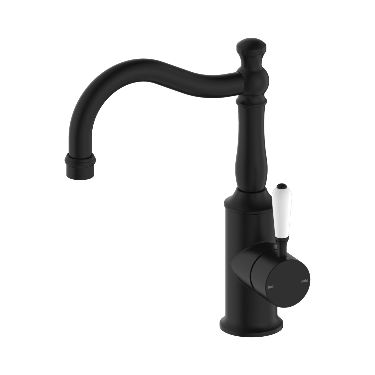 York Basin Mixer Hook Spout With White Porcelain Lever Matte Black