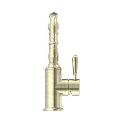 York Basin Mixer Hook Spout With Metal Lever Aged Brass