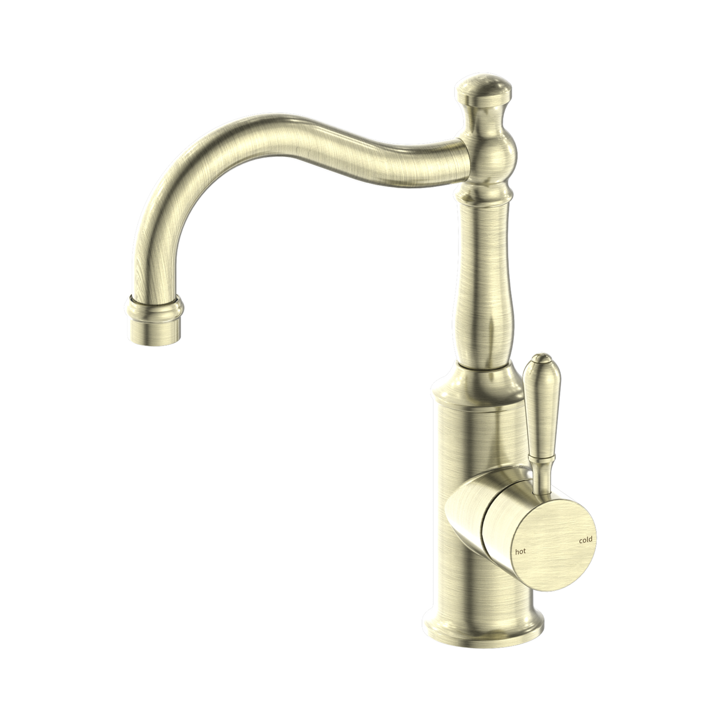 York Basin Mixer Hook Spout With Metal Lever Aged Brass