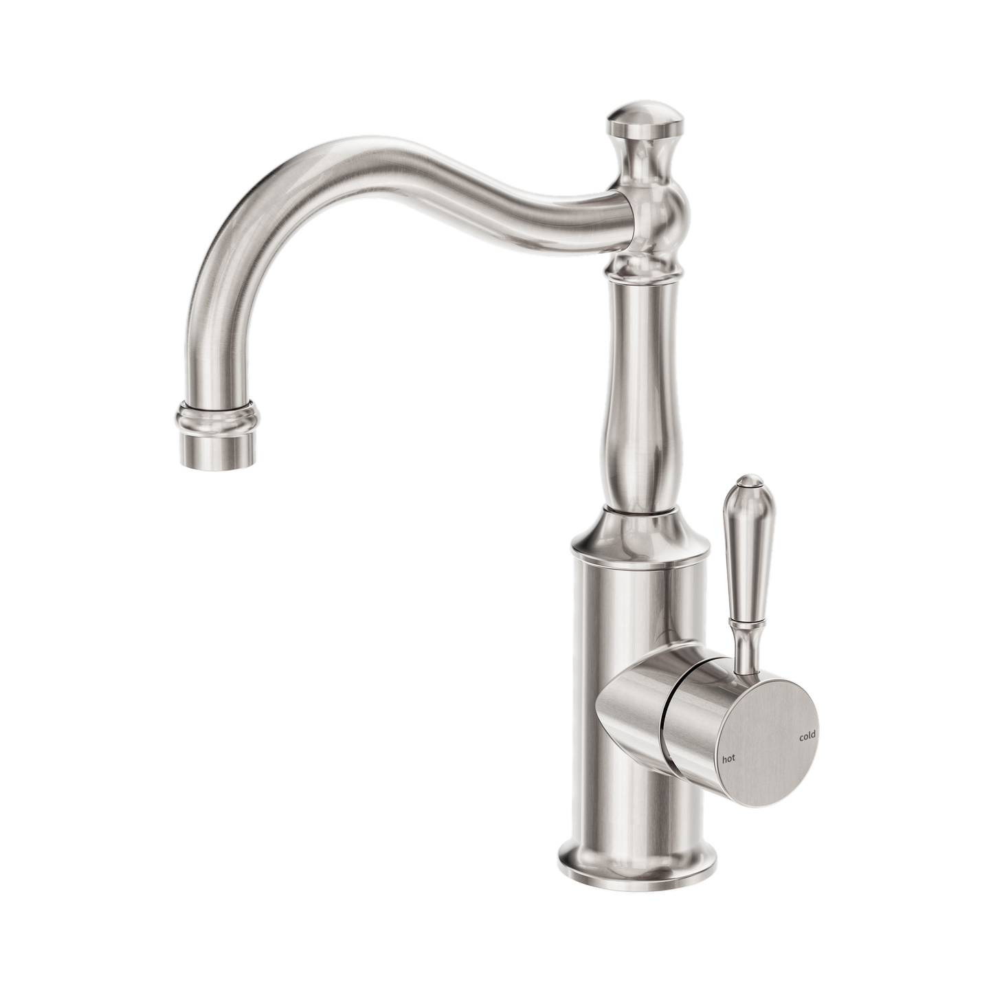 York Basin Mixer Hook Spout With Metal Lever Brushed Nickel