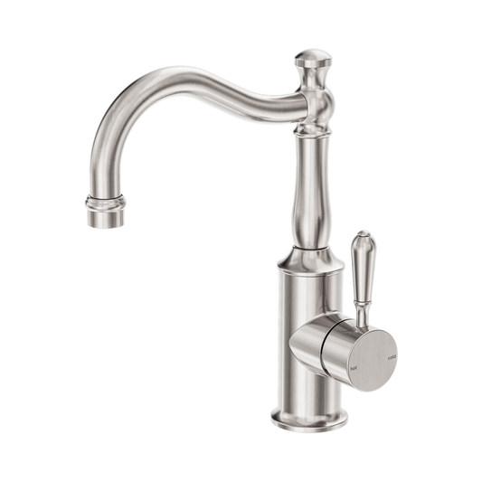 York Basin Mixer Hook Spout With Metal Lever Brushed Nickel