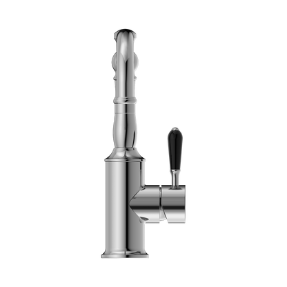York Basin Mixer Hook Spout With Black Porcelain Lever Chrome