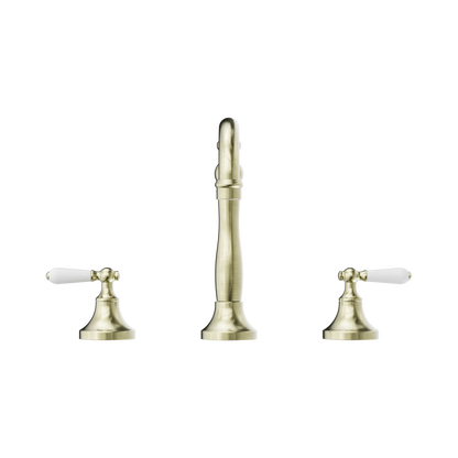 York Basin Set With White Porcelain Lever Aged Brass