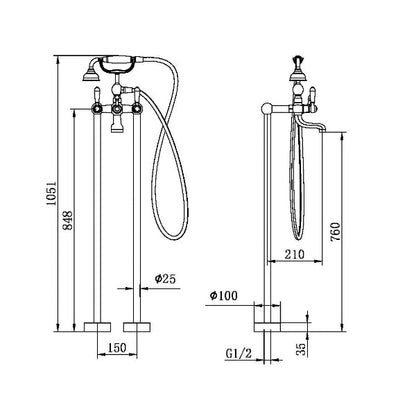 Nero York Freestanding Bath Set With Metal Hand Shower  NR692103a02CH