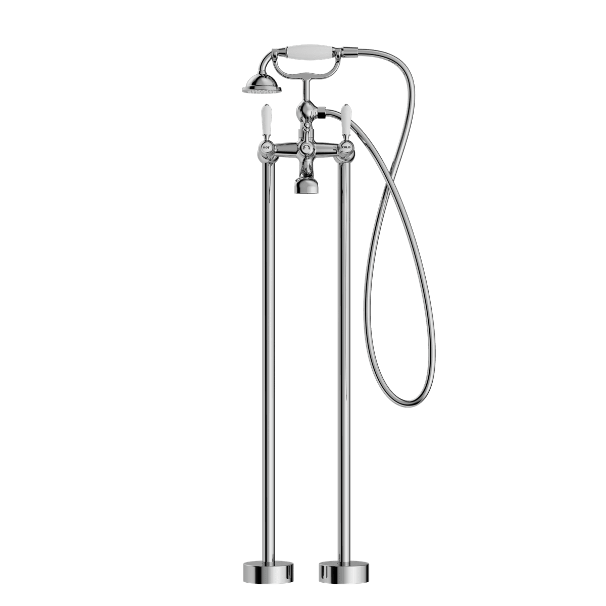 York Freestanding Bath Set With White Porcelain Hand Shower - Reno Spares