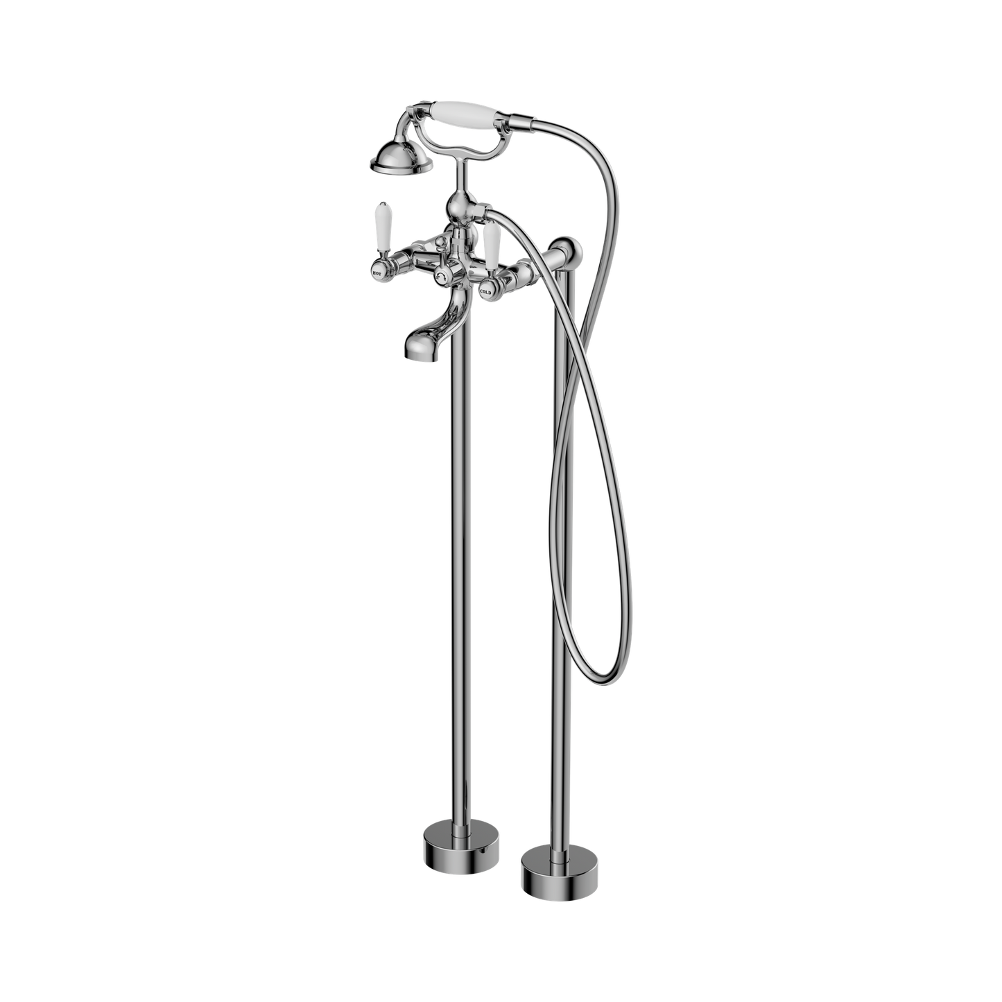 York Freestanding Bath Set With White Porcelain Hand Shower Chrome