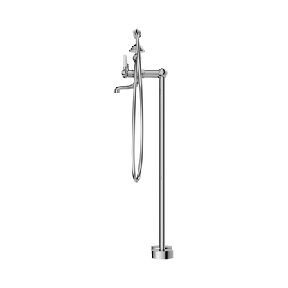 York Freestanding Bath Set With White Porcelain Hand Shower Chrome