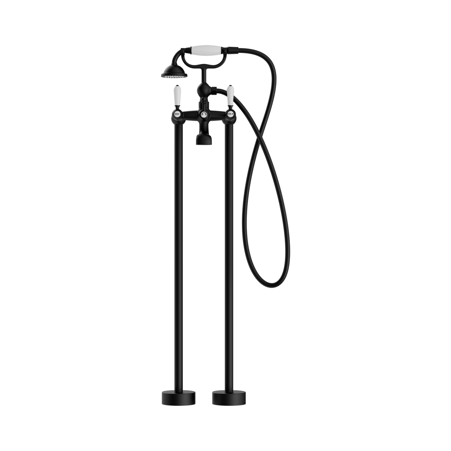 York Freestanding Bath Set With White Porcelain Hand Shower Matte Black