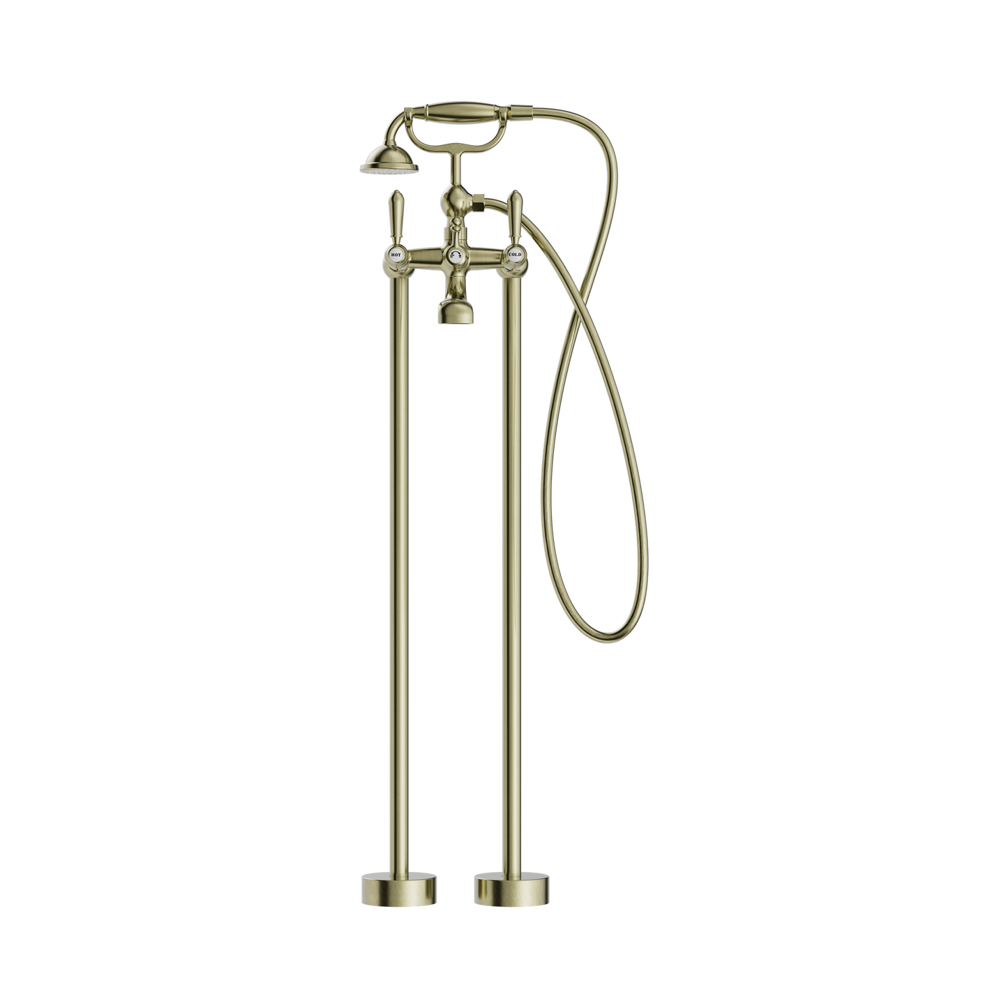 York Freestanding Bath Set With Metal Hand Shower Aged Brass