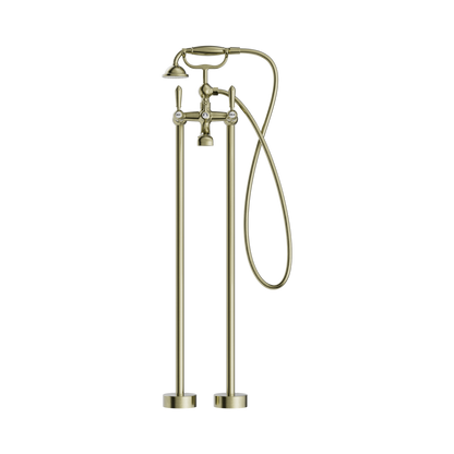 York Freestanding Bath Set With Metal Hand Shower Aged Brass