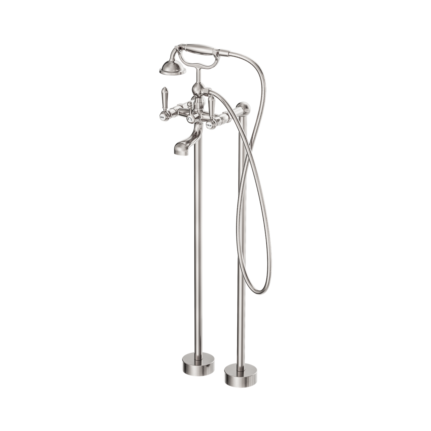 York Freestanding Bath Set With Metal Hand Shower Brushed Nickel