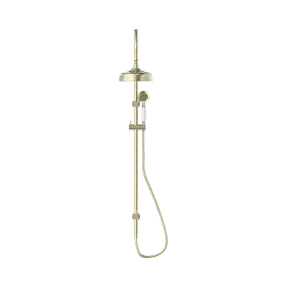 York Twin Shower With White Porcelain Hand Shower Aged Brass