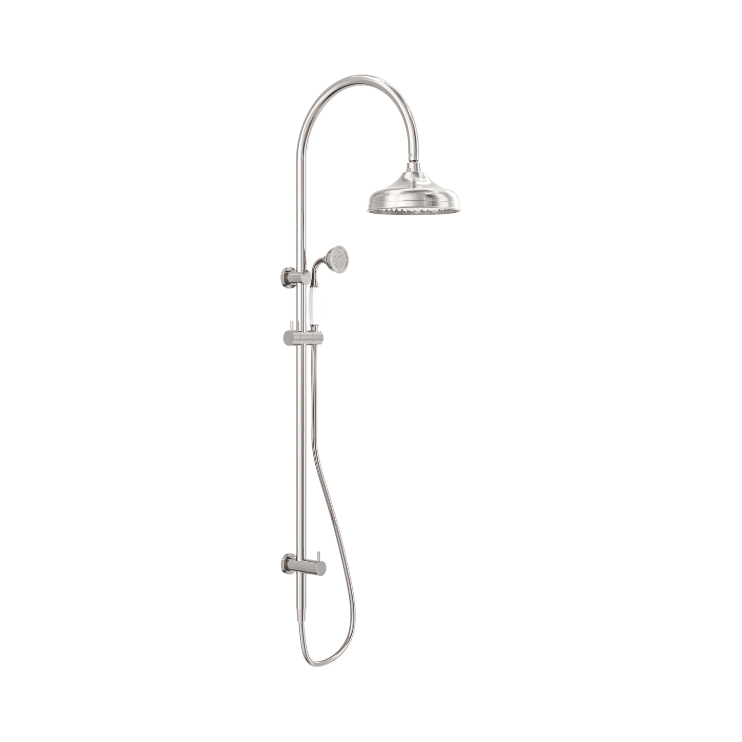 York Twin Shower With White Porcelain Hand Shower Brushed Nickel