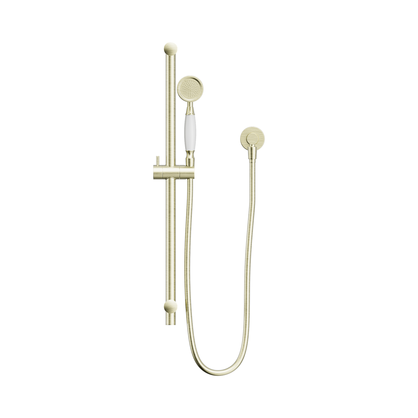 York Shower Rail With White Porcelain Hand Shower Aged Brass