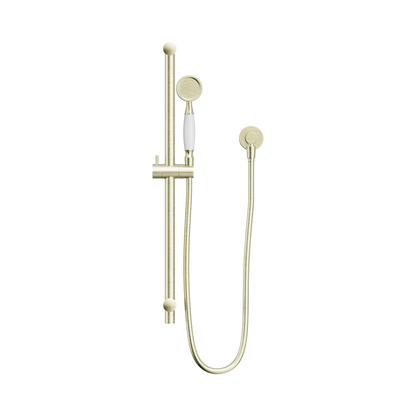 York Shower Rail With White Porcelain Hand Shower Aged Brass
