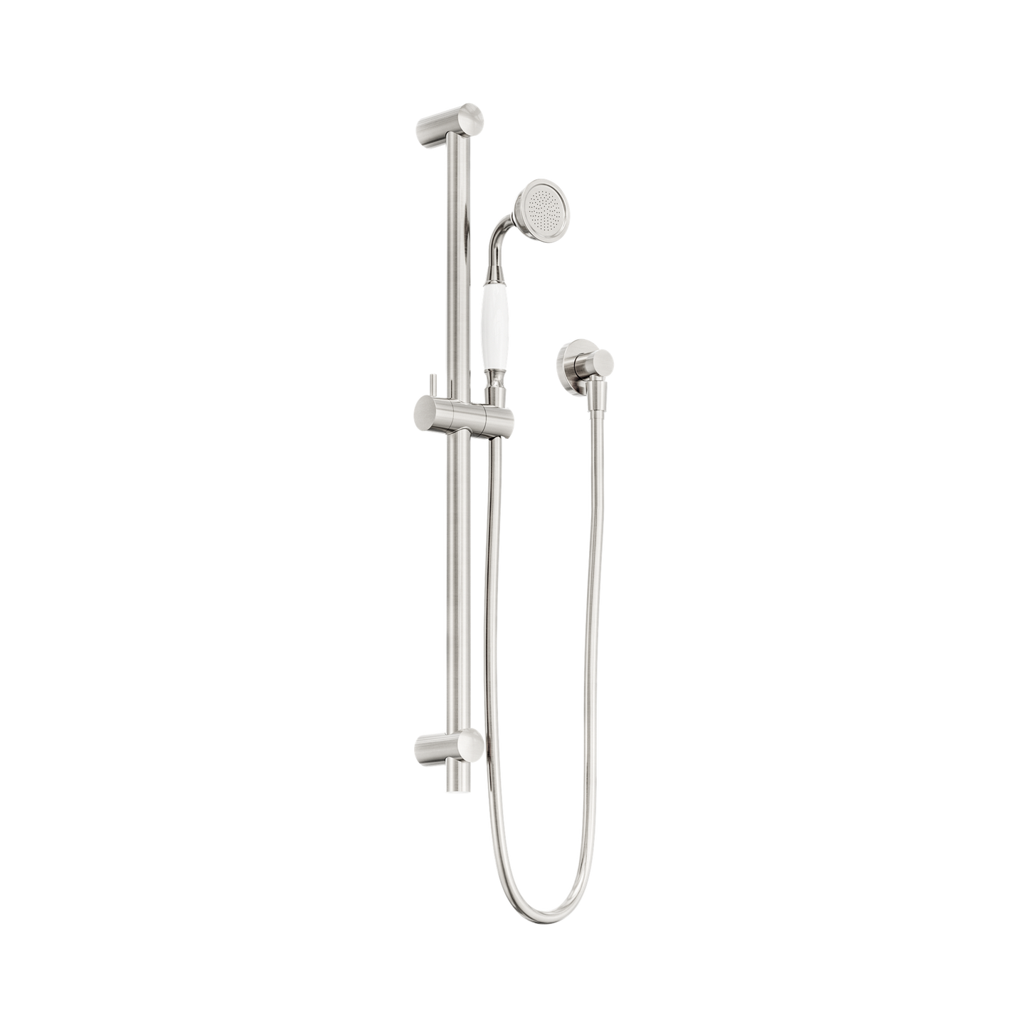 York Shower Rail With White Porcelain Hand Shower Brushed Nickel