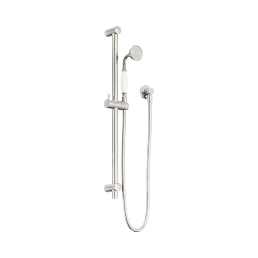 York Shower Rail With White Porcelain Hand Shower Brushed Nickel