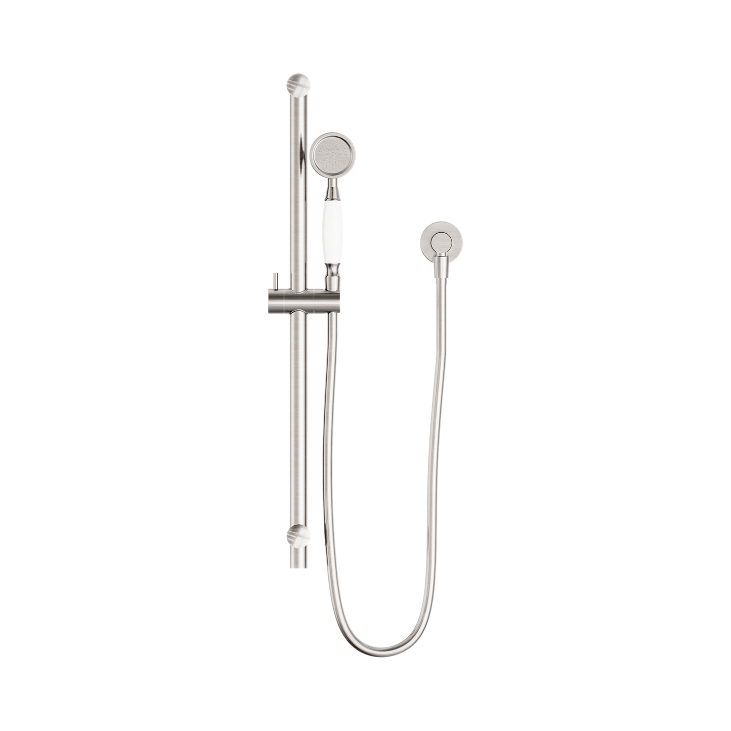 York Shower Rail With White Porcelain Hand Shower Brushed Nickel