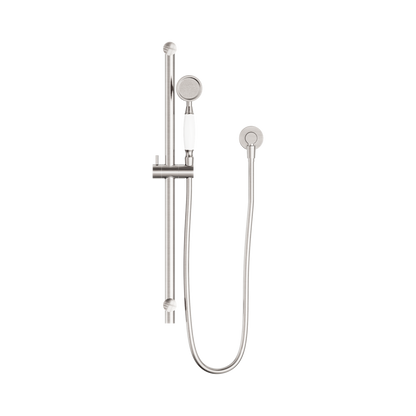 York Shower Rail With White Porcelain Hand Shower Brushed Nickel