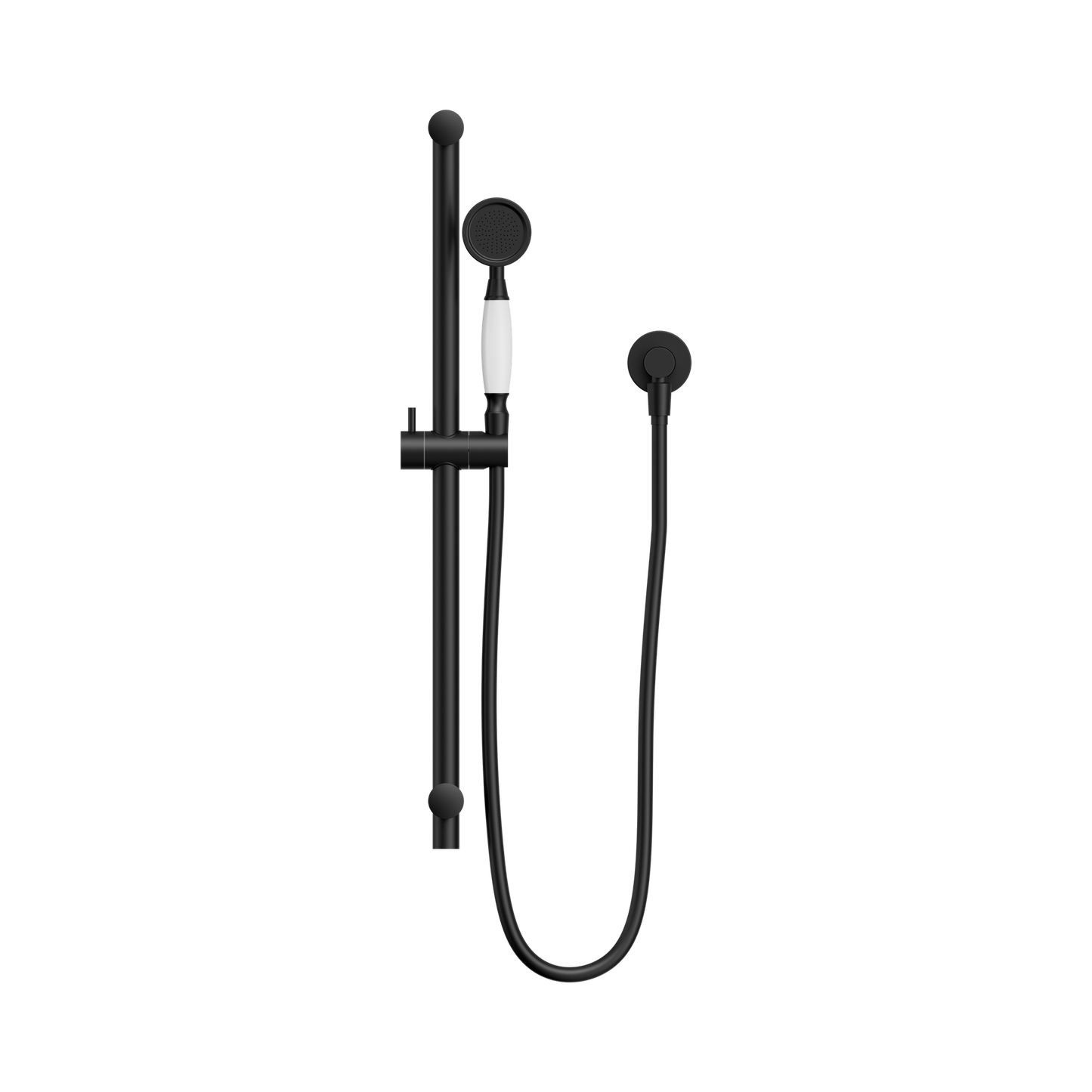 York Shower Rail With White Porcelain Hand Shower Matte Black