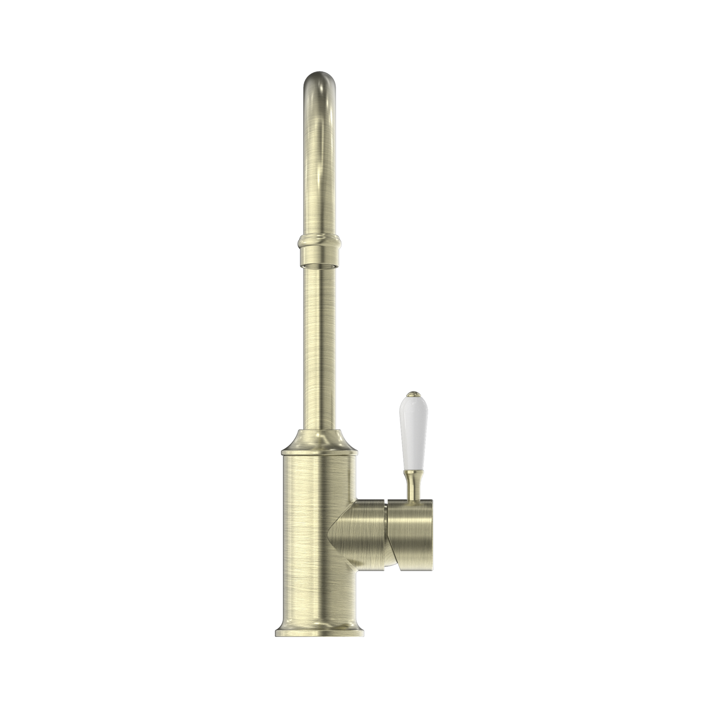 York Kitchen Mixer Gooseneck Spout With White Porcelain Lever Aged Brass