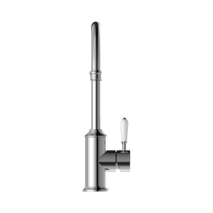 York Kitchen Mixer Gooseneck Spout With White Porcelain Lever Chrome