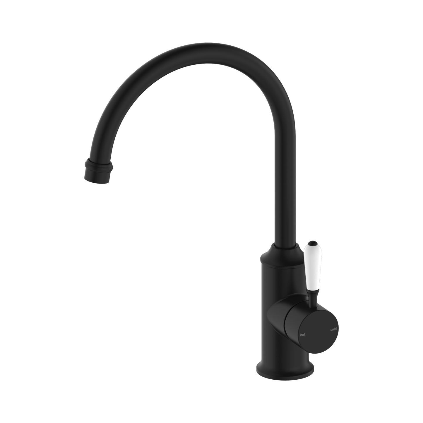 York Kitchen Mixer Gooseneck Spout With White Porcelain Lever Matte Black