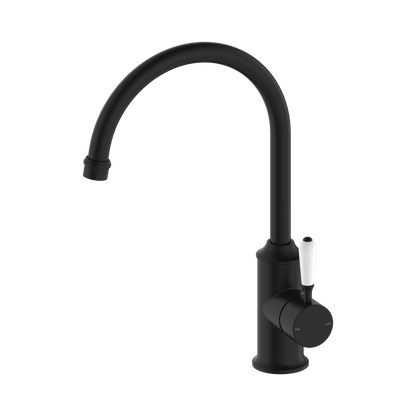 York Kitchen Mixer Gooseneck Spout With White Porcelain Lever Matte Black