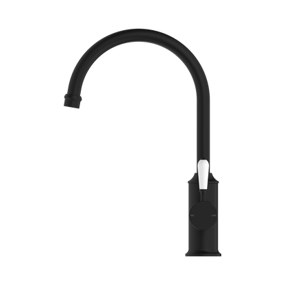 York Kitchen Mixer Gooseneck Spout With White Porcelain Lever Matte Black